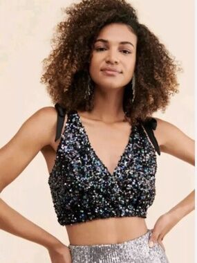 Free People Big Night Sequin Crop Top Size Medium